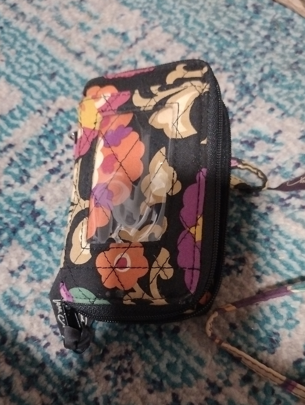 Vera Bradley Floral Wristlet - Black with Orange, Purple, Yellow Flowers